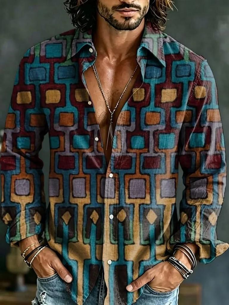 Bohemian Floral Embroidered Long-Sleeve Shirt, Stylish Casual Men's Top