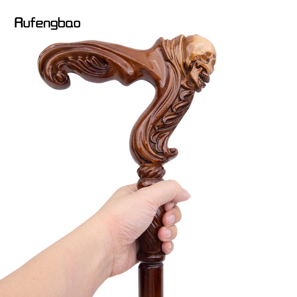 Brown Skull Wooden Fashion Walking Stick Decorative Vampire Cospaly Party Wood Walking Cane Halloween Mace Wand Crosier 96cm