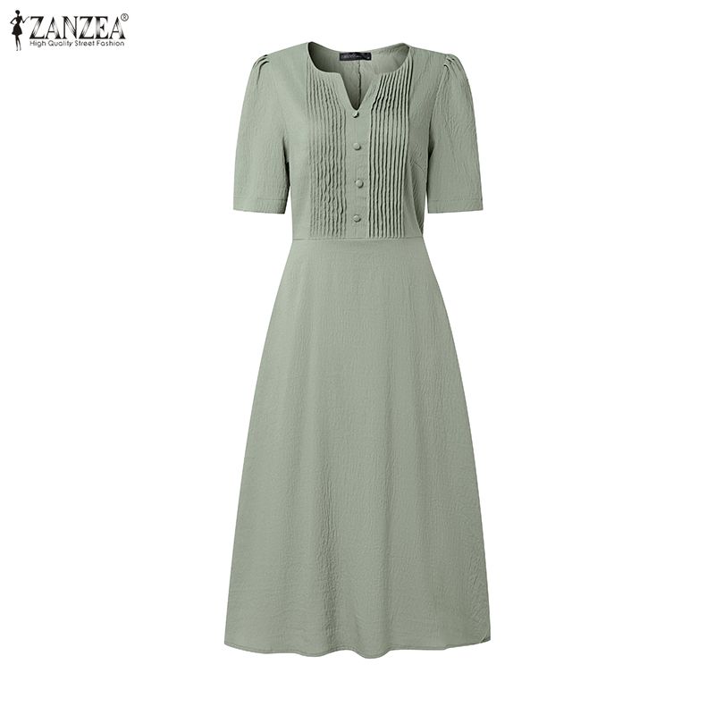 ZANZEA Women Summer V-Neck Casual Short Sleeve Dress