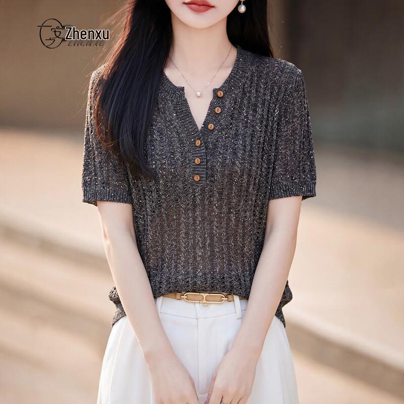 Zhenxu Women s Lyocell Linen Blend Short-Sleeve T-shirt XL
