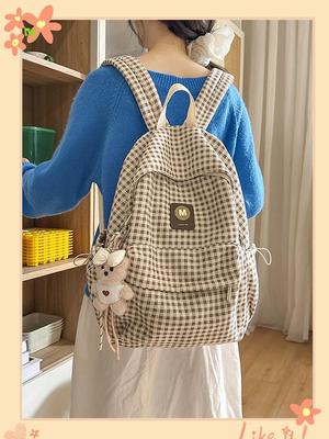 Vintage Plaid Women's Backpack - Lightweight, Versatile, Large-Capacity Bookbag for Commutes and Short Trips