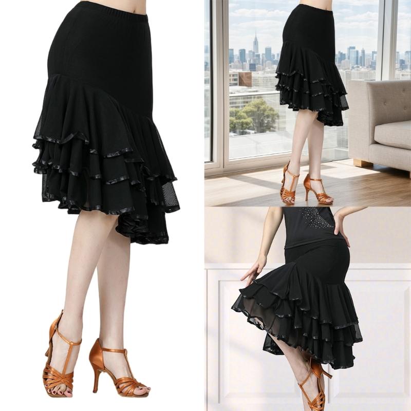 Ballroom Dance Skirts for Women Elegant Ballroom Dancing Waltz Dances Party Long Swing Mesh Skirt Performances Costumes