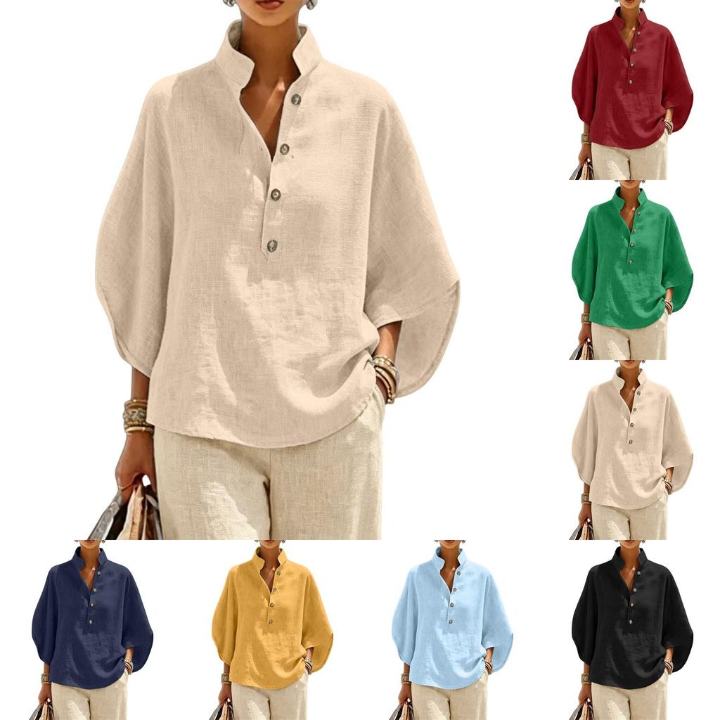 Bluse Leichte Baumwolle Set Knopfleiste Lässig Große Größen Oberteile Atmungsaktiv Ausgeh-Oberteile für Damen Kleidung für den Alltag Lounge Wear