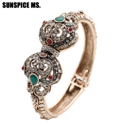 Pulseira vintage turca com punho, pulseira para mulheres, cor dourada antiga, boêmia, joias de casamento, presente de noiva