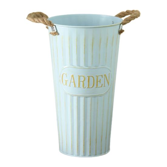 Deep Bucket Vase Galvanized Iron Flower Bucket with Rope Handles Retro Farmhouse Vase for Home Flower Arrangement