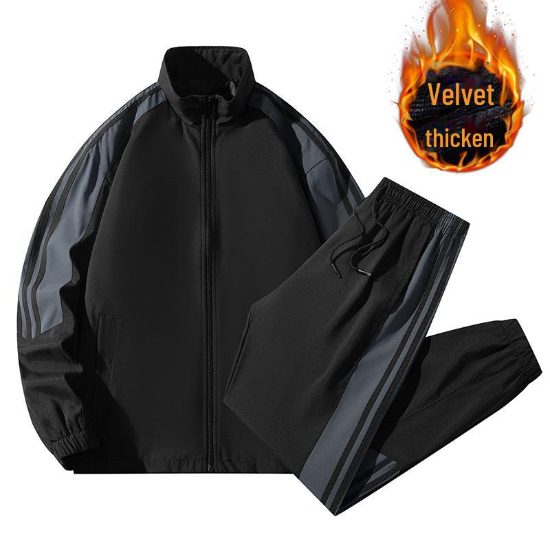 

D02 Плюшевый мужской костюм-двойка в спортивном стиле в корейском стиле, идеально подходит для нанесения печати. L