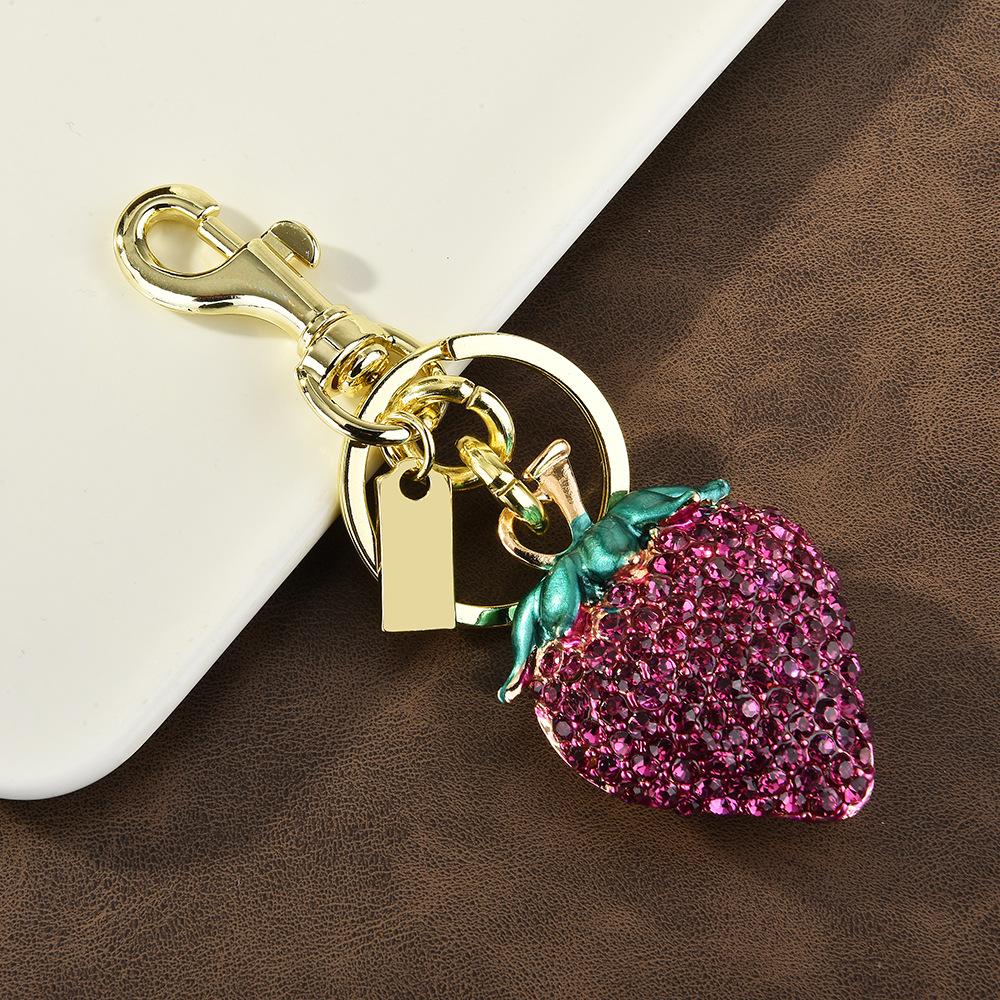 Metal Key Chain, Three-dimensional Fruit Bag Key Chain, Diamond-inlaid Strawberry Pendant