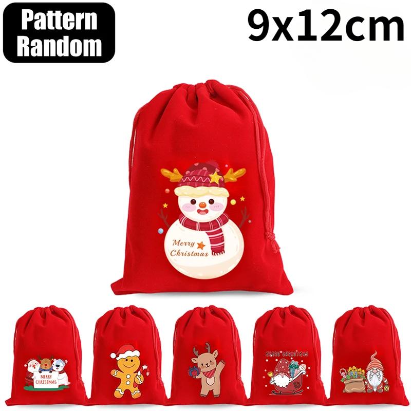 20/1PCS Christmas Velvet Bags Cartoon Candy Gift Drawstring Pouch Christmas New Year Party Favor Decor Jewelry Packaging Bag
