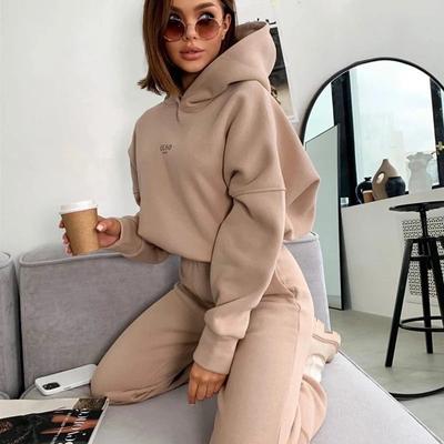 Fato de Treino Feminino Casual com Estampas de Letras, Conjuntos de Moletom com Capuz para Primavera Outono, Moletons com Capuz e Calças Compridas, Conjuntos de Duas Peças