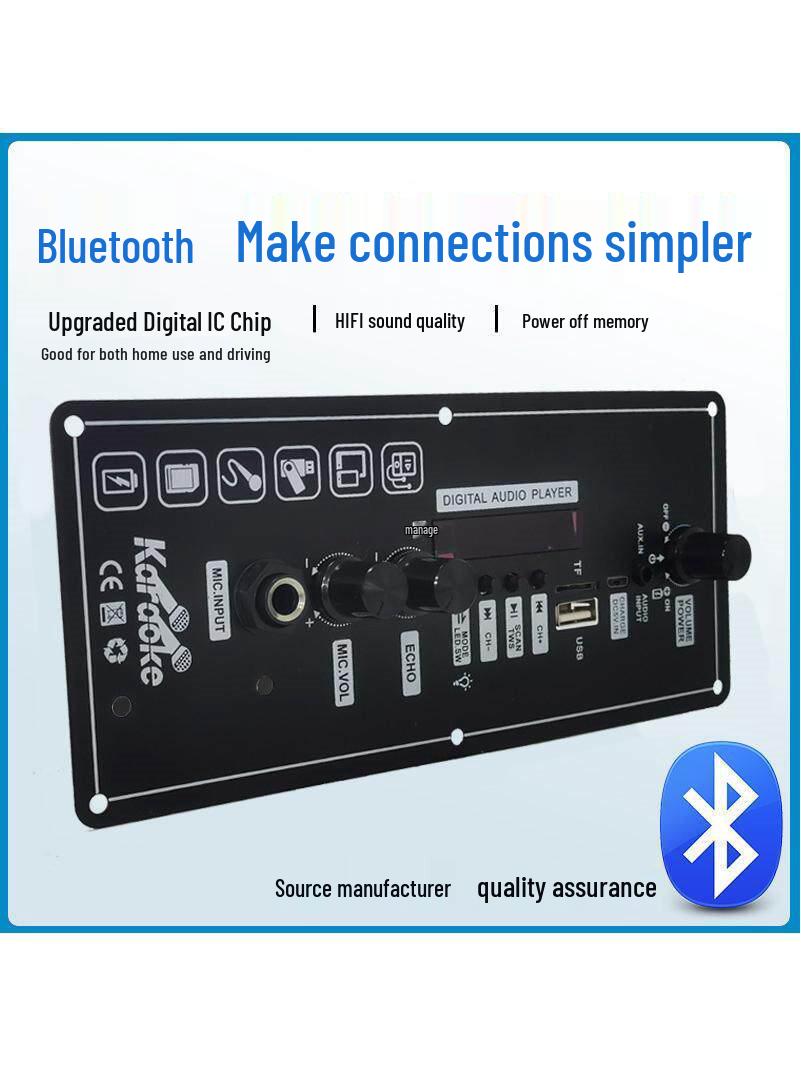 

Universal Car Amplifier Board with Display, Microphone, and Bluetooth, Compatible with 3.7V-5V Charging