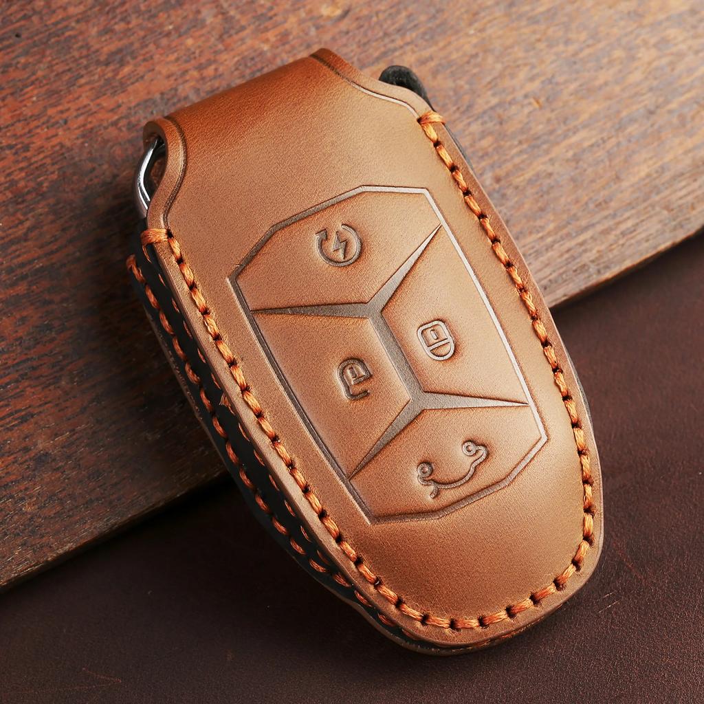 Leather Car Key Cover Keychain Holder Case Protector for Geely LYNK&CO 01 02 03 05 2017 2018 Keyless Go Remote Shell Accessories