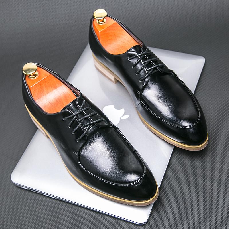 

2024 New Fashion Men s Leather Shoes Rubber Sole+Wooden Heel Head Leather Shoes British Style Man Thick Soled Leather Low Shoes 46 чёрный