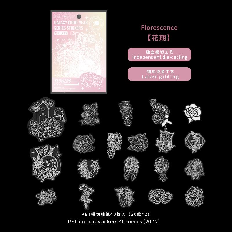 40pcs PET Holographic Transparent Sticker Pack, Shiny Journal Decor Material, DIY Waterproof Decals
