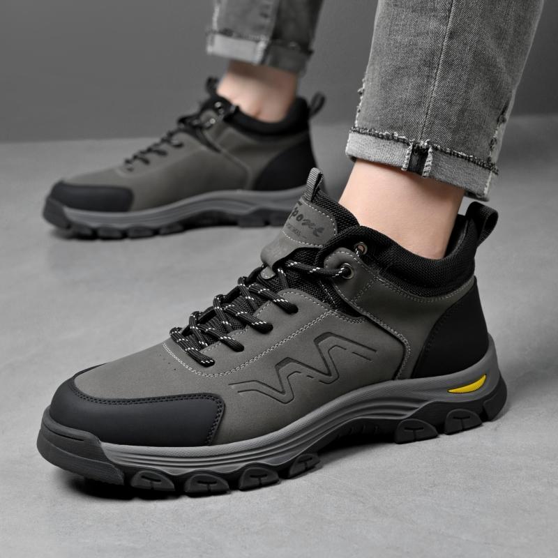 

Модная мужская уличная повседневная обувь на шнуровке для пеших прогулок, удобные ботинки для путешествий с дышащим носком, защищающим от ударов, из замши, с высоким верхом, для ходьбы 47 серый