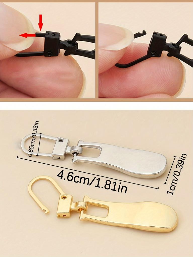 5 Pcs Detachable Metal Zipper Pull Tabs Replacement Pull Heads for Small Hole Zippers Bags Clothes Shoes Boots Repair