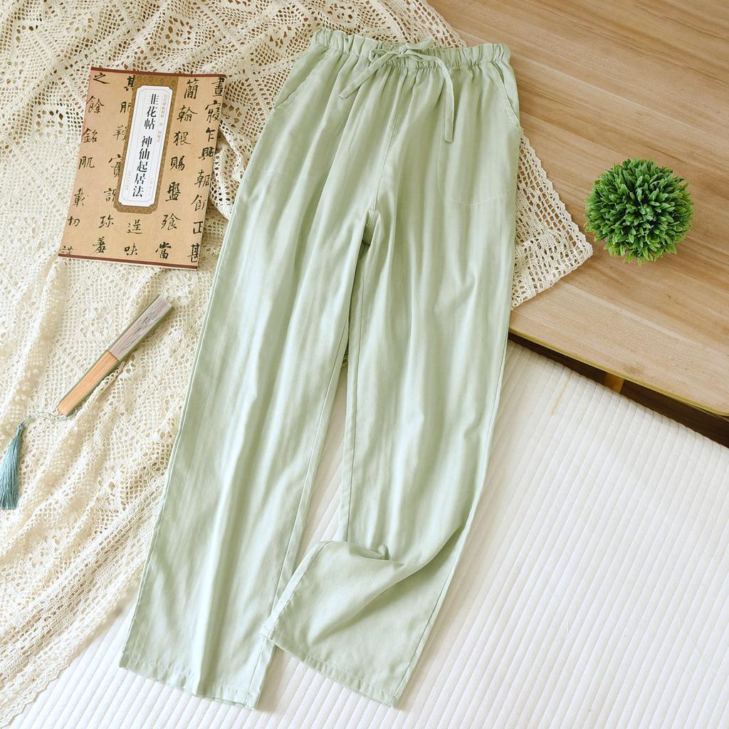 2026 New Women's Sleeper Pants 100% Cotton Gauze Candy Color Solid Color Pants Flat Mouth Home Pants Bottoms Sleepwear