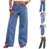 Women's Straight Wide Leg Stretch Denim Jeans with Pockets for Everyday Wear