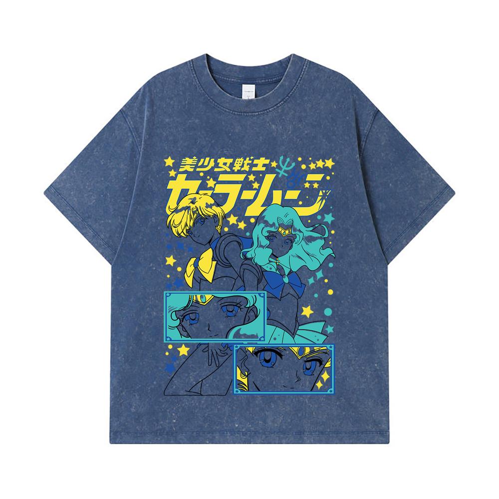 275 GSM Washed T-shirts 100% Cotton Michiru Haruka Print Unisex Heavy Cotton T Shirt