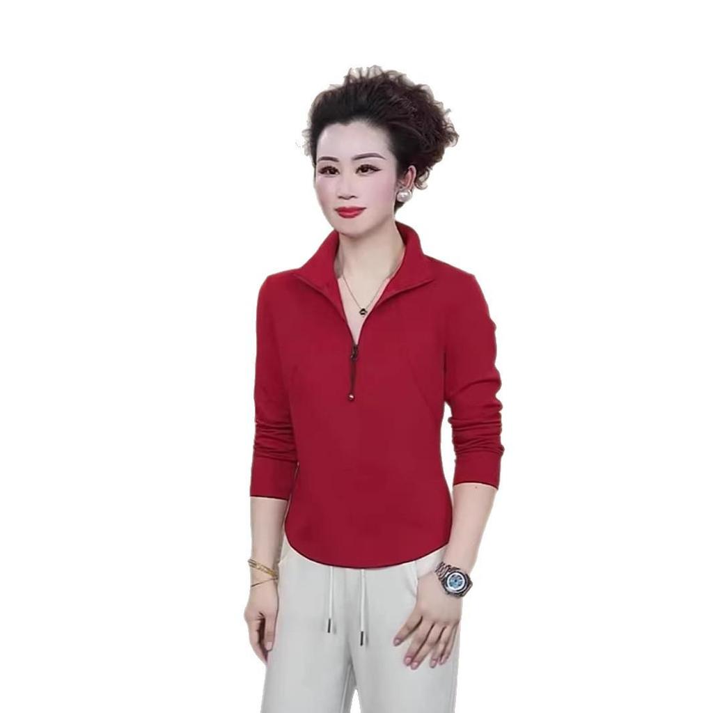 2026 Spring Women's Long-Sleeve Stand Collar Sweatshirt - Casual, Age-Reducing, Fashionable Mom Wear