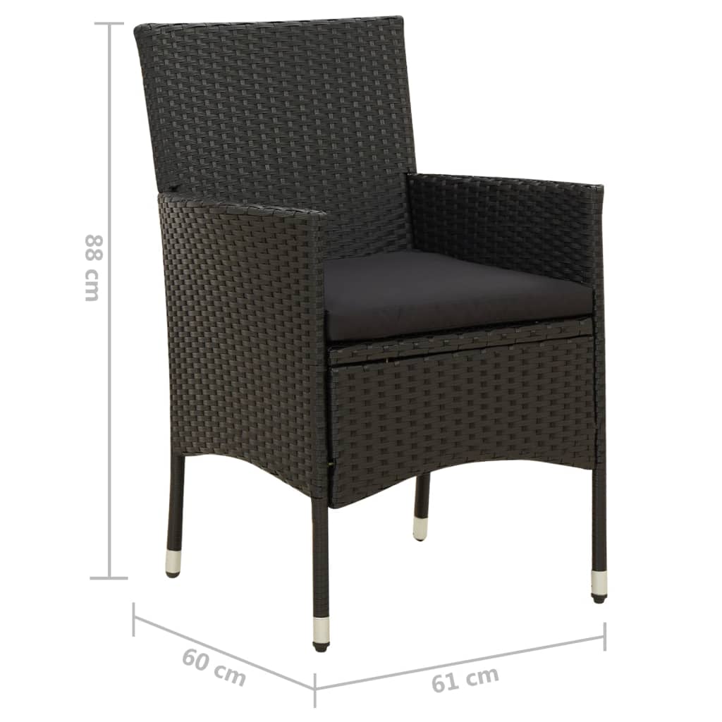 Garden Chairs with Seat Cushions 2 pcs Poly Rattan Black