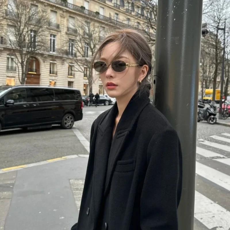 Oval Metal Frame Sunglasses High-End Feel Sun Visors Concave Shaped Glasses Fashion Design Eyeglasses Uv400 Goggles Eyewear