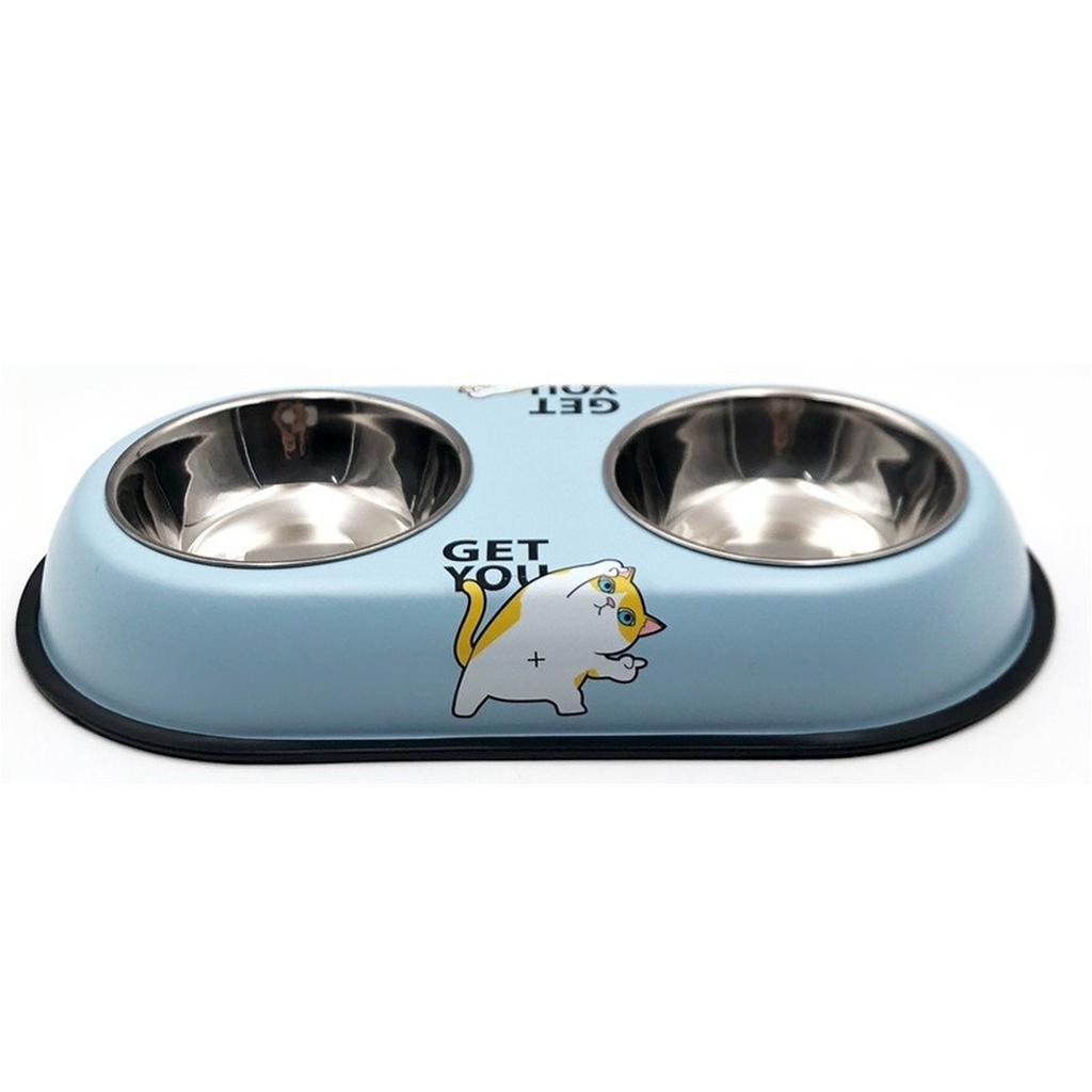 Master Pet Supply Double Dog Bowls Set with Elevated Base and 2 (8 Oz) Stainless Steel Removable Dishes (Glacier Blue)