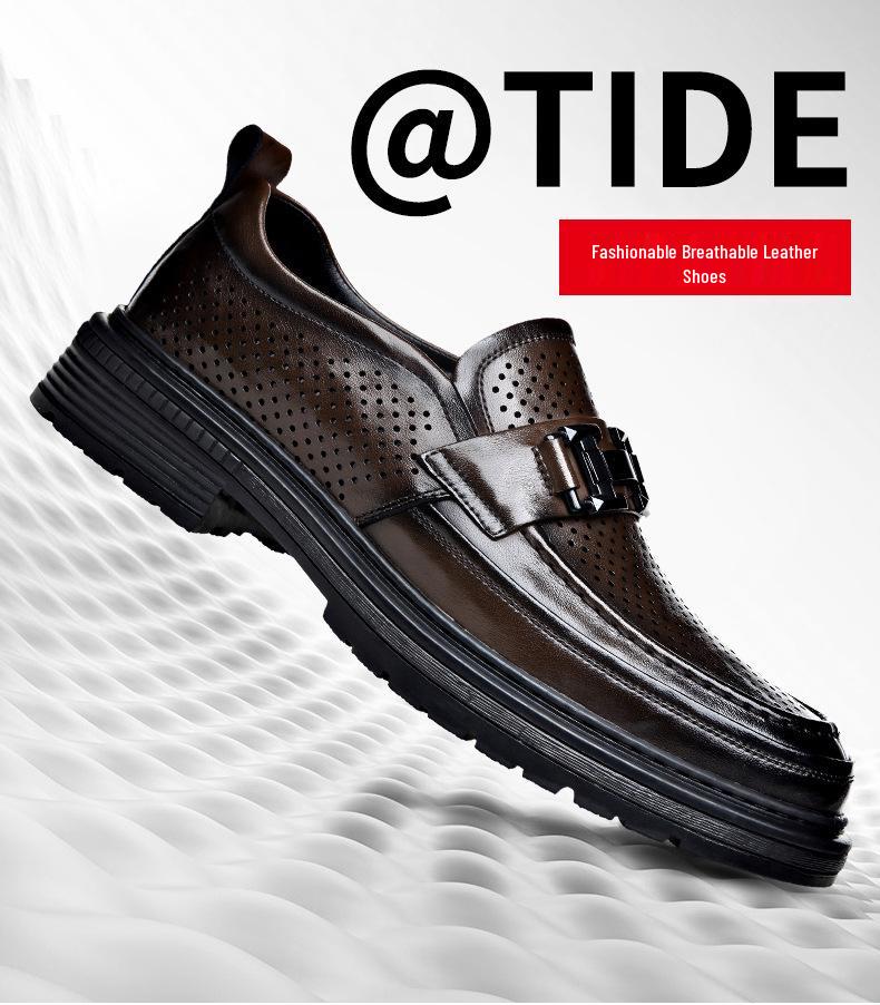 Men's Trendy Breathable Leather Slip-On Shoes: Versatile, Fashionable, and Comfortable for Business or Casual Wear