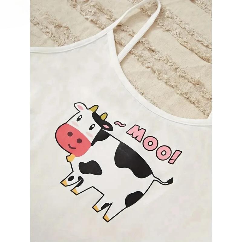 Milk Silk Tank Top Short Summer Sling Shorts Cute Cows Printing Lovely Lingeries Spaghetti Strap Pajama Set for Women