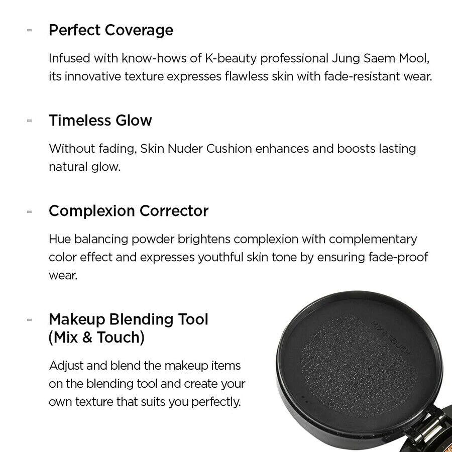 JUNGSAEMMOOL Essential Skin Nuder Kissen 14g+14g (Nachfüllen) 7 Farben, hautfreundliche Beschichtungspulver, die eine lang anhaltende Deckung ermöglichen