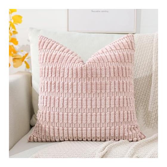 Otostar Cushion Cover 45x45cm 1 Piece Plain Stylish Cute Corduroy Modern Zippered Interior Decorative Pillow Cover (45x45, Pink)