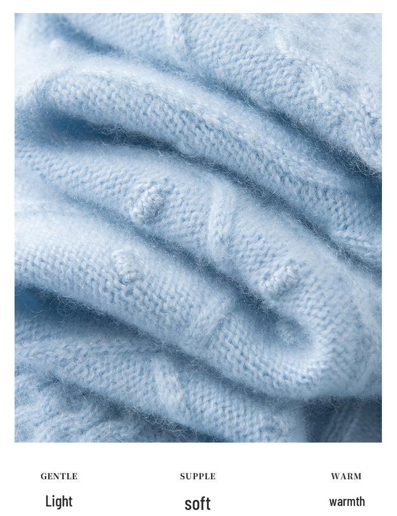 Women's Thickened Cashmere Half-High Neck Diamond Cable Knit Sweater - Long Sleeve Solid Color Pullover