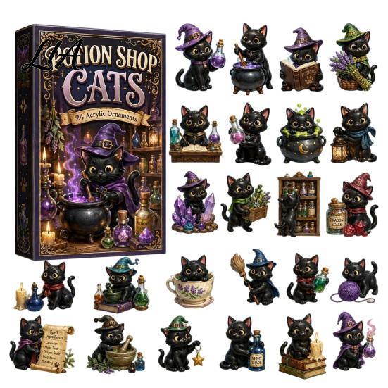 Halloween Advent Calendar Dog Cat Calendar, 24-Day Acrylic Figure Countdown Set Holiday Box with Witch Pumpkin Ghost Outfits, Collectible Desk Display
