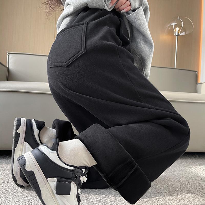 Thickened Lamb Fur Fleece Women's Autumn Winter Casual Trousers Wide Leg Pants Sporty Style Plus Size Long Trousers
