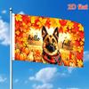 2D Flat, Single Large Flag Hello Fall German Shepherd Plaid Scarf Pumpkin Maple Wheat Yard (2) 2D Flat Print Festival Design, Single-Sided, Two Hangin