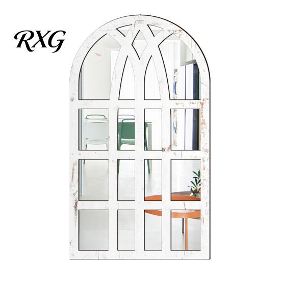 Boho Style Wall Mirror Stickers Arched Window Decor, Wooden Frame Acrylic Fake Mirror, Modern Art Self-Adhesive Windowpane Sticker for Living