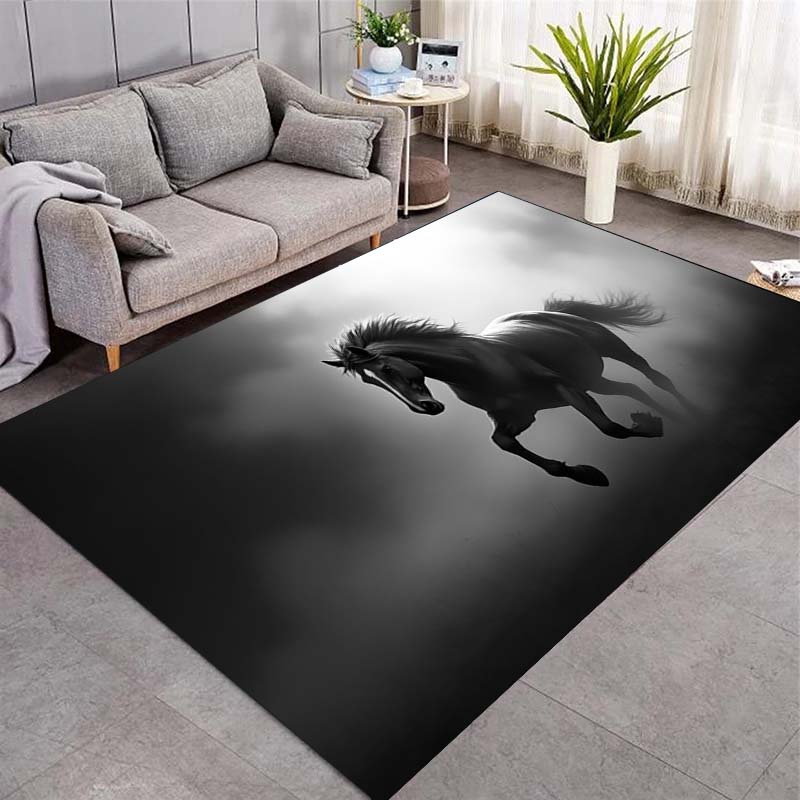 Magical Eight Running Horses Golden Smoke Print Area Rug Wildlife Animal Non‑Slip Rectangular Floor Mat Horse Lover Bedroom Home Decor Rug
