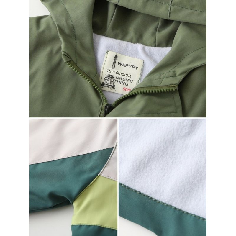 Children's Padded Coat Spring and Autumn K-style Boys Fashion Colorblock Shell Jacket Boys Zipper Hoodle Tops
