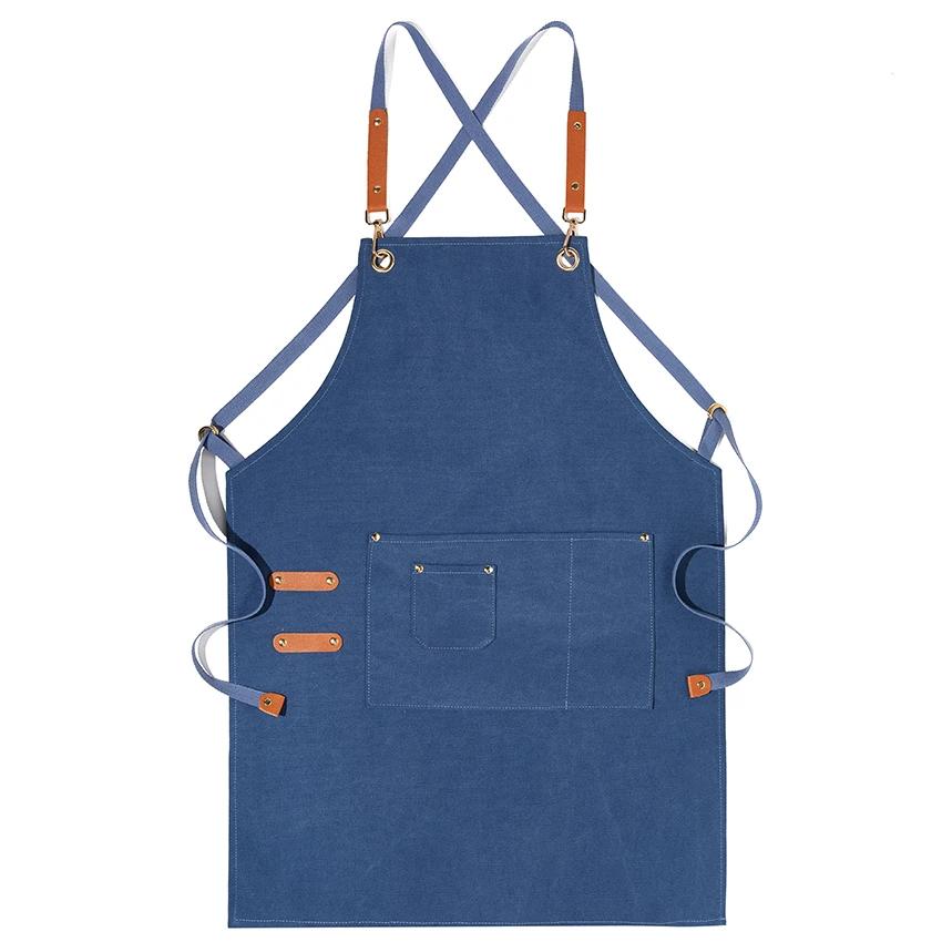 Kitchen Apron Heavy Duty Canvas Barber Work Aprons Unisex Cross Straps Adjustable Salon Hairdresser Bib PU Leather Apron for Men