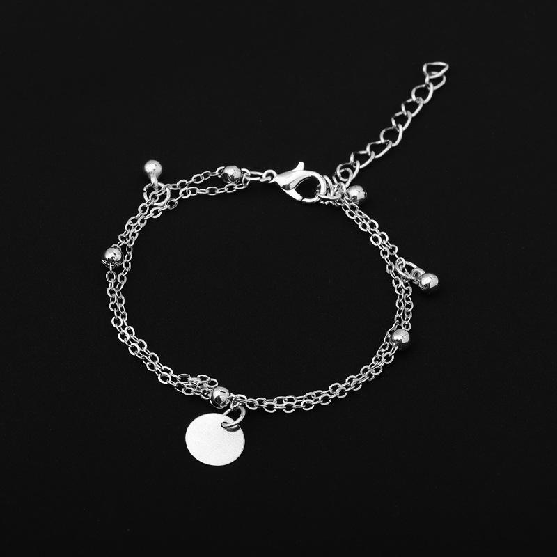 European and American simple silver smooth fringed bracelet multi-layer chain disc 1-piece bracelet set