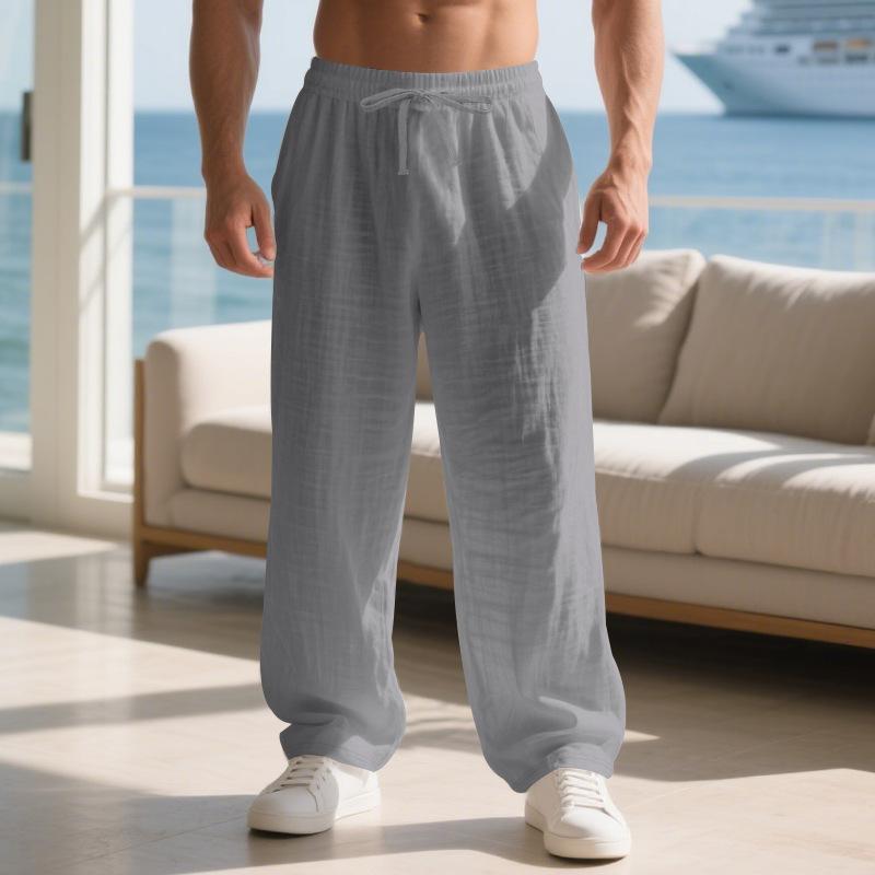 Loose-fit Men's Casual Homewear Linen Simple Light Luxury Sports Trousers