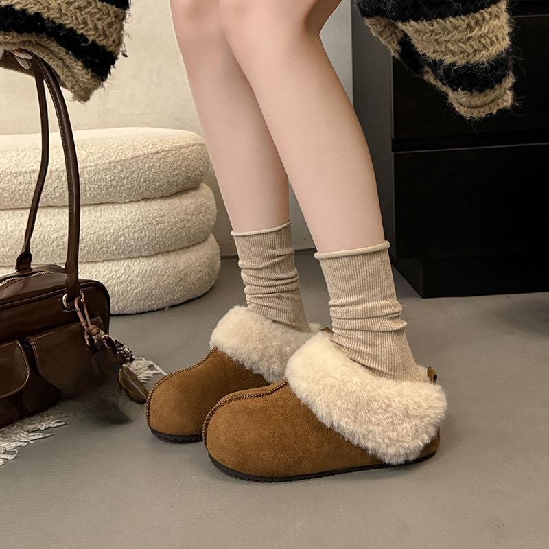 Retro Height-increasing Flip-flops for Women, New Fleece and Warm One-step Shoes