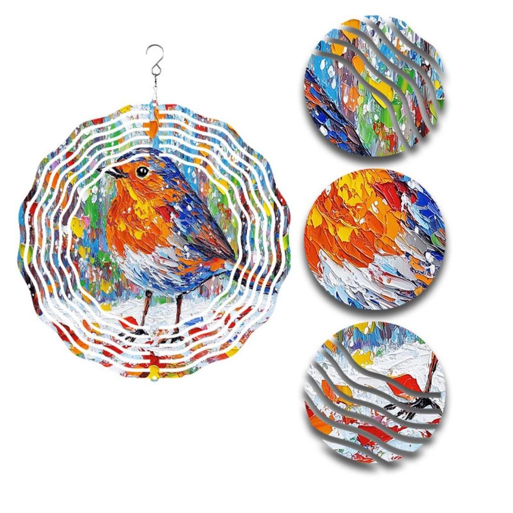 Vibrant 3D Metal Wind Chime - Hand-Painted Colorful Kinetic Bird Sculpture for Garden & Patio Decor (10-Inch) - Weather-Resistant Outdoor