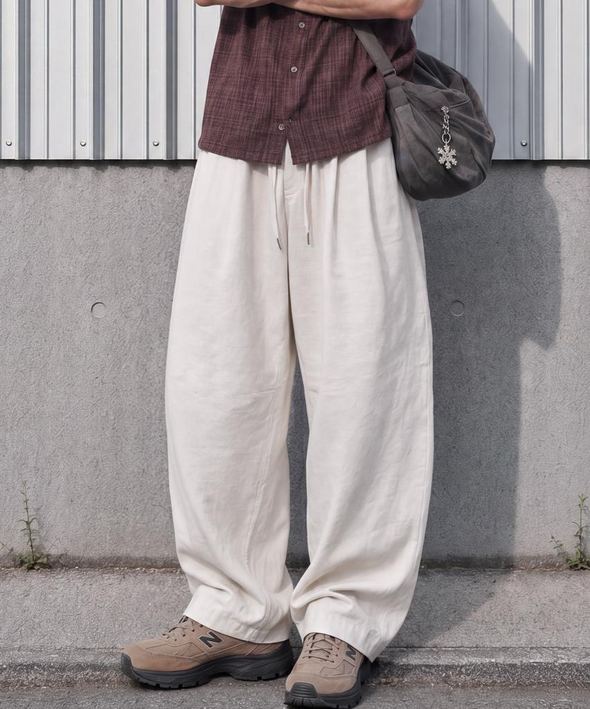 FILLUMINATE One-Pleat Curved Linen Pants - Natural