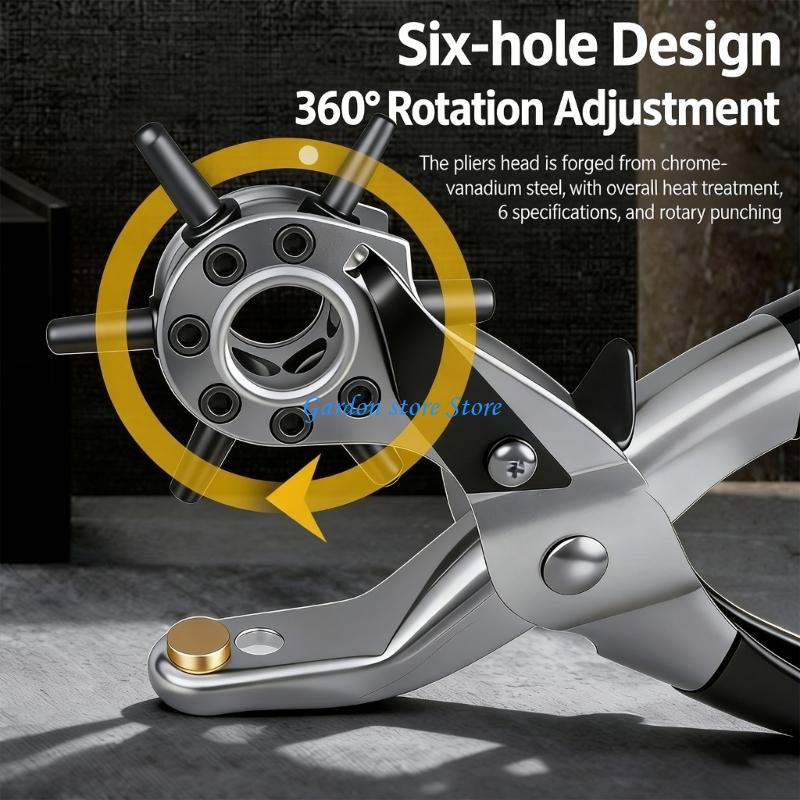 B0KB Multifunctional Carbon Steel Hole Puncher Pliers For Leather Belts Plastic Paper