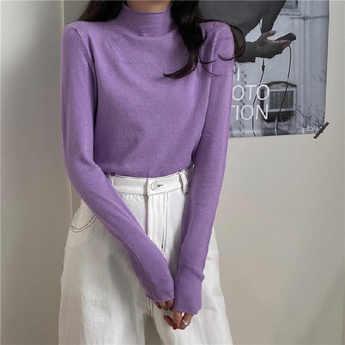 Popular solid color shirt semi-turtleneck women's autumn and winter knitted sweater 2025 new sweater with inner clothes