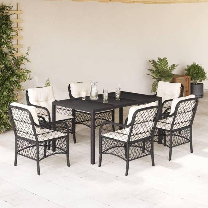 VidaXL 7-Piece Garden Dining Set with Cushions, Patio Table and Chairs, Outdoor Furniture Terrace, Modern, 3212021