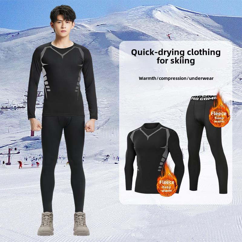 Herren Schnelltrocknende Wintersport-Basisschicht: Warmes, eng anliegendes Ski- und Lauf-Oberteil mit Plus-Samt für Outdoor-Fitness