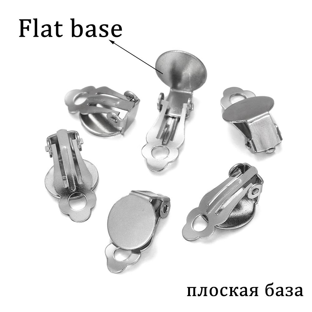 10pcs 8 10 12 14mm Stainless Steel Round Flat Ear Clip Base Cabochon Bezel Tray Earrings Clips For DIY Jewelry Makings Supplies