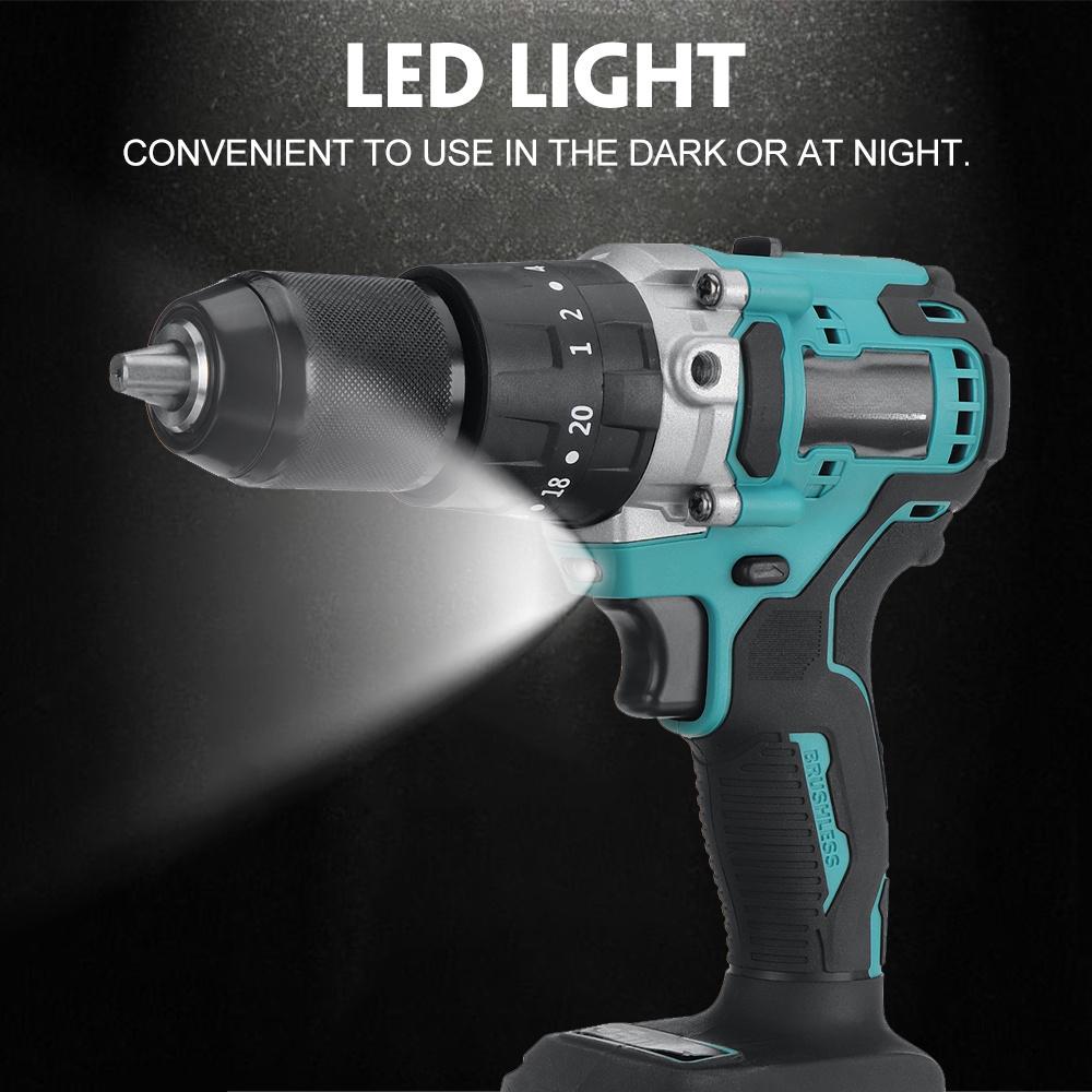 3In1 13mm Cordless Brushless Electric Drill 520NM Screwdriver 20+2 Torque Impact Drill Power Tool with 2 Battery 388VF