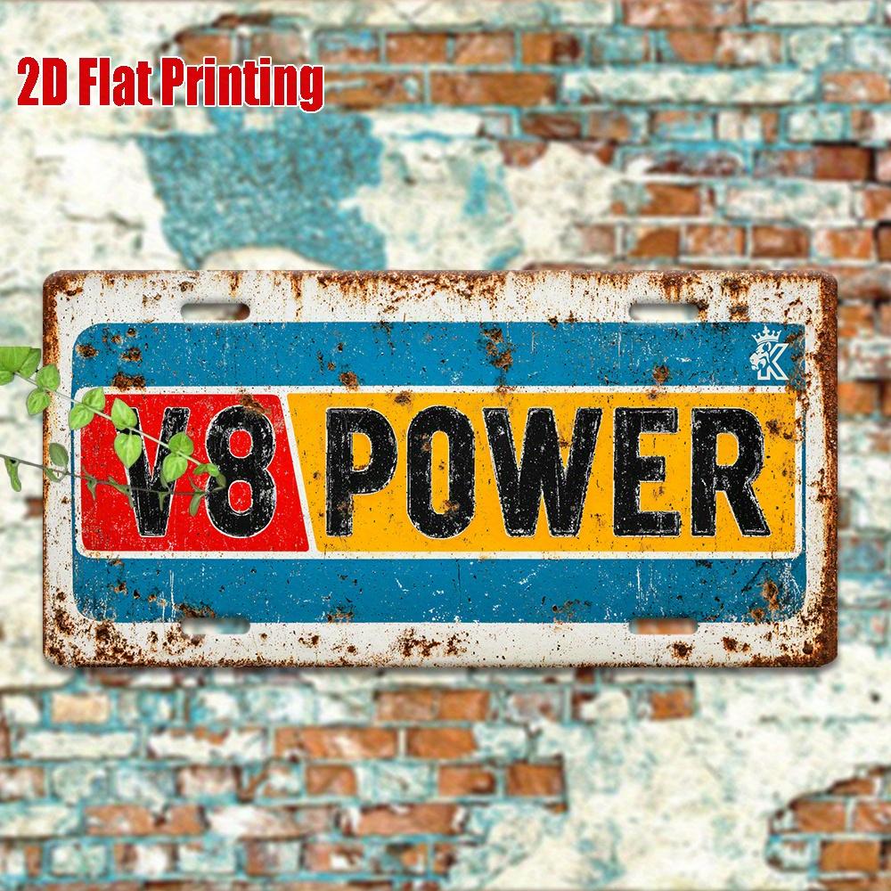 V8 Power Metal License Plate -  Retro Aluminum Sign with Bold V8 Design, Muscle Car & Garage Decor, Industrial Wall Art, Perfe